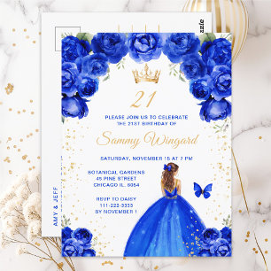 Koninklijk Blauwe Bruine Haar Prinses Verjaardagsf Briefkaart