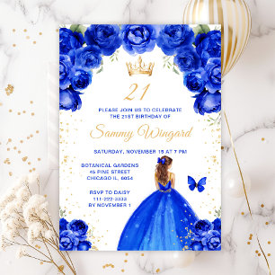Koninklijk Blauwe Bruine Haar Prinses Verjaardagsf Kaart