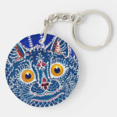 Koninklijk blauwe caleidoscoop kat kunstwerk Keych Sleutelhanger (Achterkant)