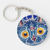 Koninklijk blauwe caleidoscoop kat kunstwerk Keych Sleutelhanger (Voorkant)