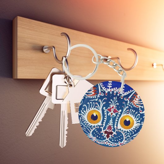 Koninklijk blauwe caleidoscoop kat kunstwerk Keych Sleutelhanger