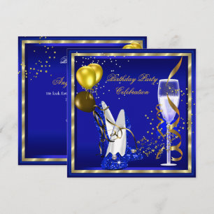 Koninklijk Blauwe Champagne Gouden Glitter Verjaar Kaart
