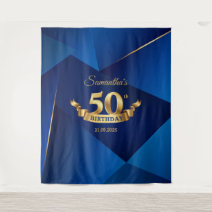 Koninklijk blauwe chic moderne 50e verjaardag acht wandkleed