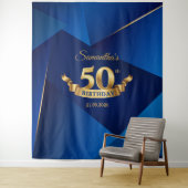 Koninklijk blauwe chique moderne 50e verjaardag ac wandkleed (In situ)