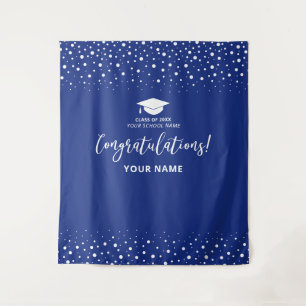 Koninklijk Blauwe Confetti Felicitaties Afstuderen Wandkleed