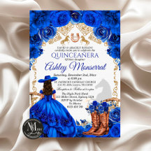 Koninklijk blauwe cowboy Quinceañera uitnodiging, 