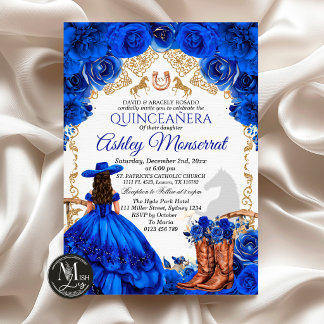 Koninklijk blauwe cowboy Quinceañera uitnodiging,  Kaart
