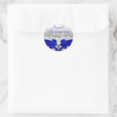 Koninklijk Blauwe Damast & Parel Boog Quinceanera Ronde Sticker (Tas)