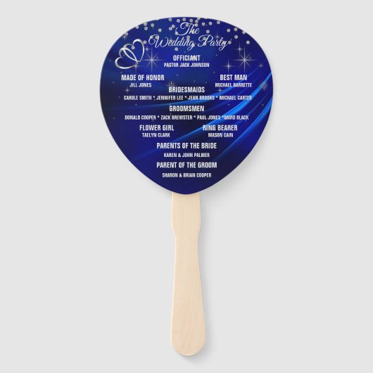 Koninklijk Blauwe Diamanten & Harten Trouwprogramm Handwaaier (Achterkant)