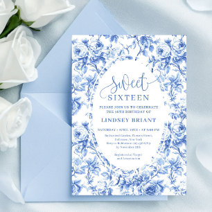 Koninklijk blauwe digitale bloemen uitnodiging voo