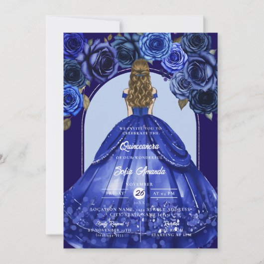 Koninklijk Blauwe Elegante Quinceañera Prinsessen  Kaart (Voorkant)