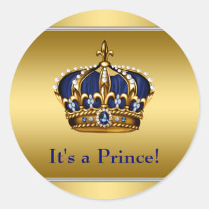 Koninklijk blauwe en gouden baby shower voor een k ronde sticker
