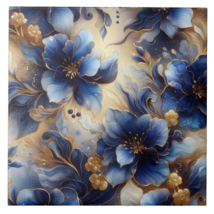Koninklijk Blauwe en Gouden Bloemalcoholinkt Tegeltje