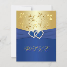 Koninklijk blauwe en gouden bloemen antwoordkaart RSVP kaartje