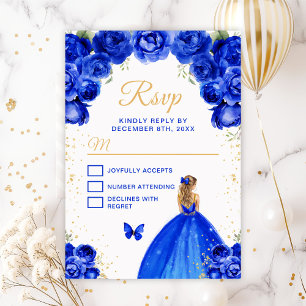 Koninklijk Blauwe en Gouden Blonde Haren Prinses RSVP Kaartje