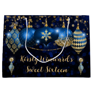 Koninklijk Blauwe en Gouden Kerstballen Sweet 16 Groot Cadeauzakje