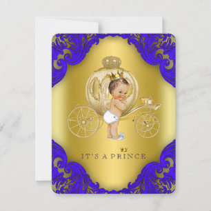 Koninklijk Blauwe en Gouden Koets Prins Baby Showe Kaart