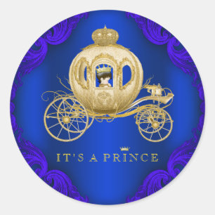 Koninklijk Blauwe en Gouden Koets Prins Baby Showe Ronde Sticker