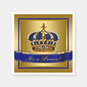 Koninklijk blauwe en gouden kroon baby shower servet