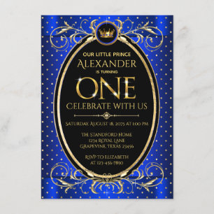 Koninklijk blauwe en gouden prins 1e verjaardagsfe kaart