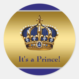 Koninklijk blauwe en gouden prins baby shower ronde sticker