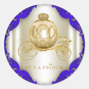 Koninklijk Blauwe en Gouden Prins Babyborrel Ronde Sticker