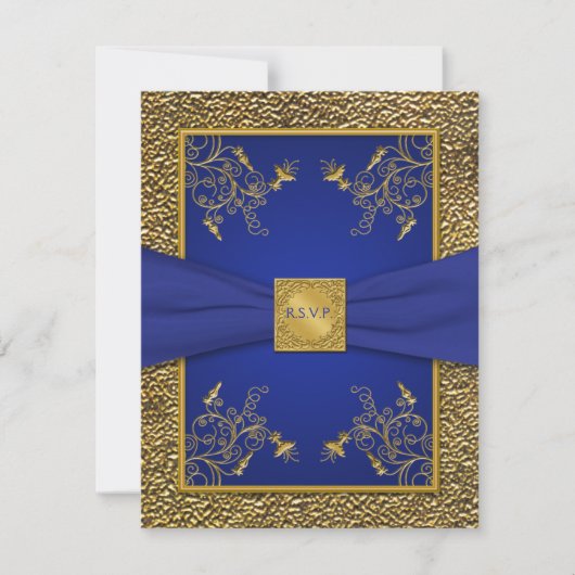 Koninklijk Blauwe en Gouden RSVP Kaart (Voorkant)