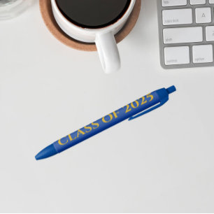 Koninklijk Blauwe en Gouden Schoolkleuren Jaar Zwarte Inkt Pen