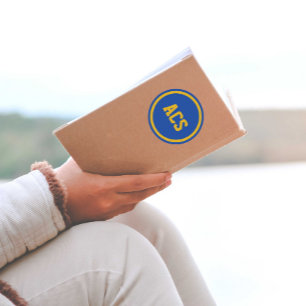 Koninklijk blauwe en gouden schoolkleuren ronde sticker
