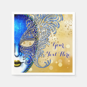 Koninklijk Blauwe en Gouden Sweet 16 Maskerade Fee Servetten