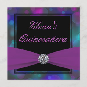 Koninklijk Blauwe en Paarse Quinceanera Kaart