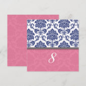 Koninklijk Blauwe en Roze Damast Tafelnummer (Voorkant / Achterkant)