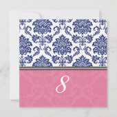 Koninklijk Blauwe en Roze Damast Tafelnummer (Voorkant)