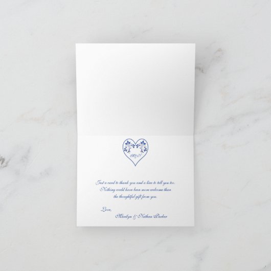 Koninklijk blauwe en witte bloemenfoto dankkaart bedankkaart (Binnen)