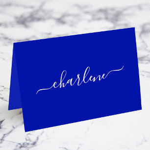 Koninklijk Blauwe en Witte Elegante Naam Plaatskaa Kaart