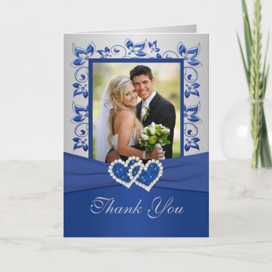 Koninklijk blauwe en zilveren bedankkaart met foto (Voorkant)