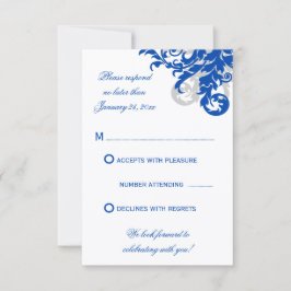 Koninklijk Blauwe en Zilveren Bloeiende Trouw-RSVD RSVP Kaartje