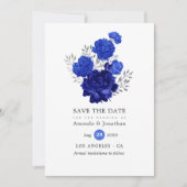 Koninklijk Blauwe en Zilveren Bloemachtige Bruilof Save The Date (Voorkant)