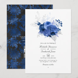 Koninklijk Blauwe en Zilveren Bloemencode QR Code  Kaart