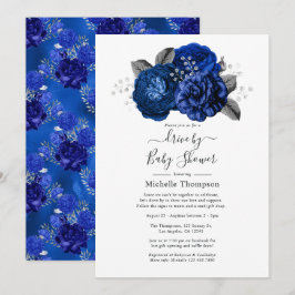 Koninklijk blauwe en zilveren bloemendrive-by-show kaart