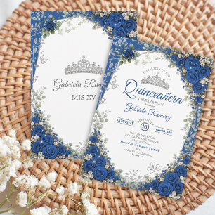 Koninklijk Blauwe en Zilveren Quinceañera Blauwe R Kaart