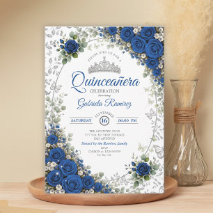 Koninklijk Blauwe en Zilveren Quinceañera Blauwe R Kaart