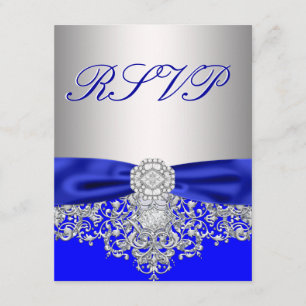 Koninklijk blauwe en zilveren RSVP-antwoordkaart RSVP Kaartje