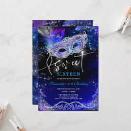 Koninklijk Blauwe en Zilveren Sweet 16 Decoraties Kaart