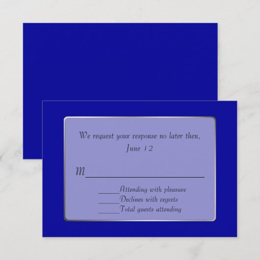 Koninklijk Blauwe en Zilveren Toon RSVP Kaart (Voorkant / Achterkant)