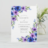 Koninklijk Blauwe Ethische Bloemen Bruiloft Kaart (Staand voorkant)