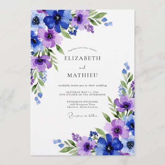 Koninklijk Blauwe Ethische Bloemen Bruiloft Kaart (Voorkant)