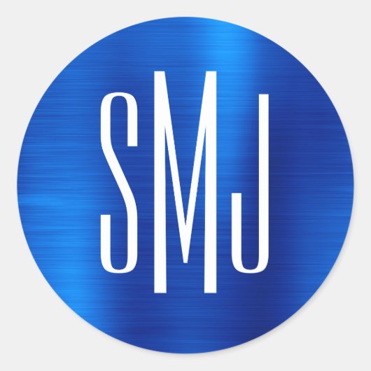 Koninklijk Blauwe Folie Drieletter Monogram Ronde Sticker (Voorkant)