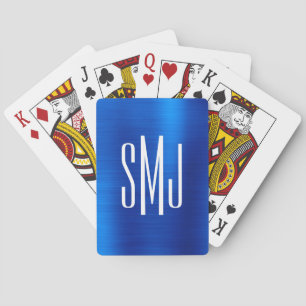 Koninklijk Blauwe Folie Drielettermonogram Pokerkaarten