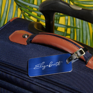 Koninklijk Blauwe Folie Moderne Borstel Schrift Vo Bagagelabel
